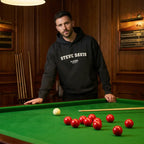 Steve Davis hoodie – navy men's hoodie with white Steve Davis letters and Players Couture logo on the chest