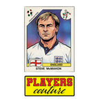Steve McMahon World Cup Sticker Men's T-Shirt – close-up detail shot of the Steve McMahon World Cup Players Couture logo