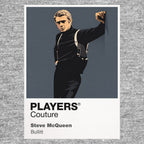Steve McQueen – Bullitt Frank Bullitt beside the dark green Mustang, roll-neck and cool San Francisco detective silhouette Icon Frame artwork in grey