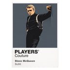 Steve McQueen – Bullitt Frank Bullitt beside the dark green Mustang, roll-neck and cool San Francisco detective silhouette Icon Frame artwork on white
