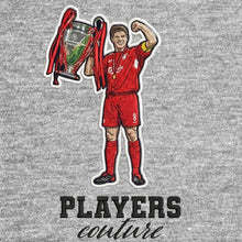 Steven Gerrard Champions League Badge Men's Hoodie – grey close-up detail shot of the Steven Gerrard Players Couture logo