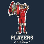 Steven Gerrard Champions League Badge Men's Hoodie – navy close-up detail shot of the Steven Gerrard Champions League