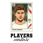 Steven Gerrard World Cup Sticker Men's T-Shirt – white close-up detail shot of the Steven Gerrard Players Couture logo design