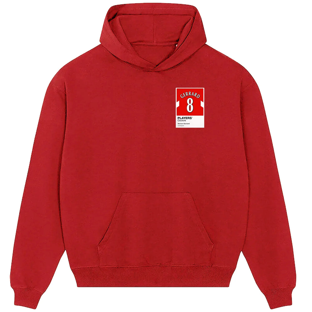 Steven Gerrard 8 Football hoodie – red men's hoodie featuring the Steven Gerrard 8 Football Players Couture logo