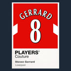Steven Gerrard 8 Football Shirt Frame Men's Hoodie – navy close-up detail shot of the Steven Gerrard Players Couture logo