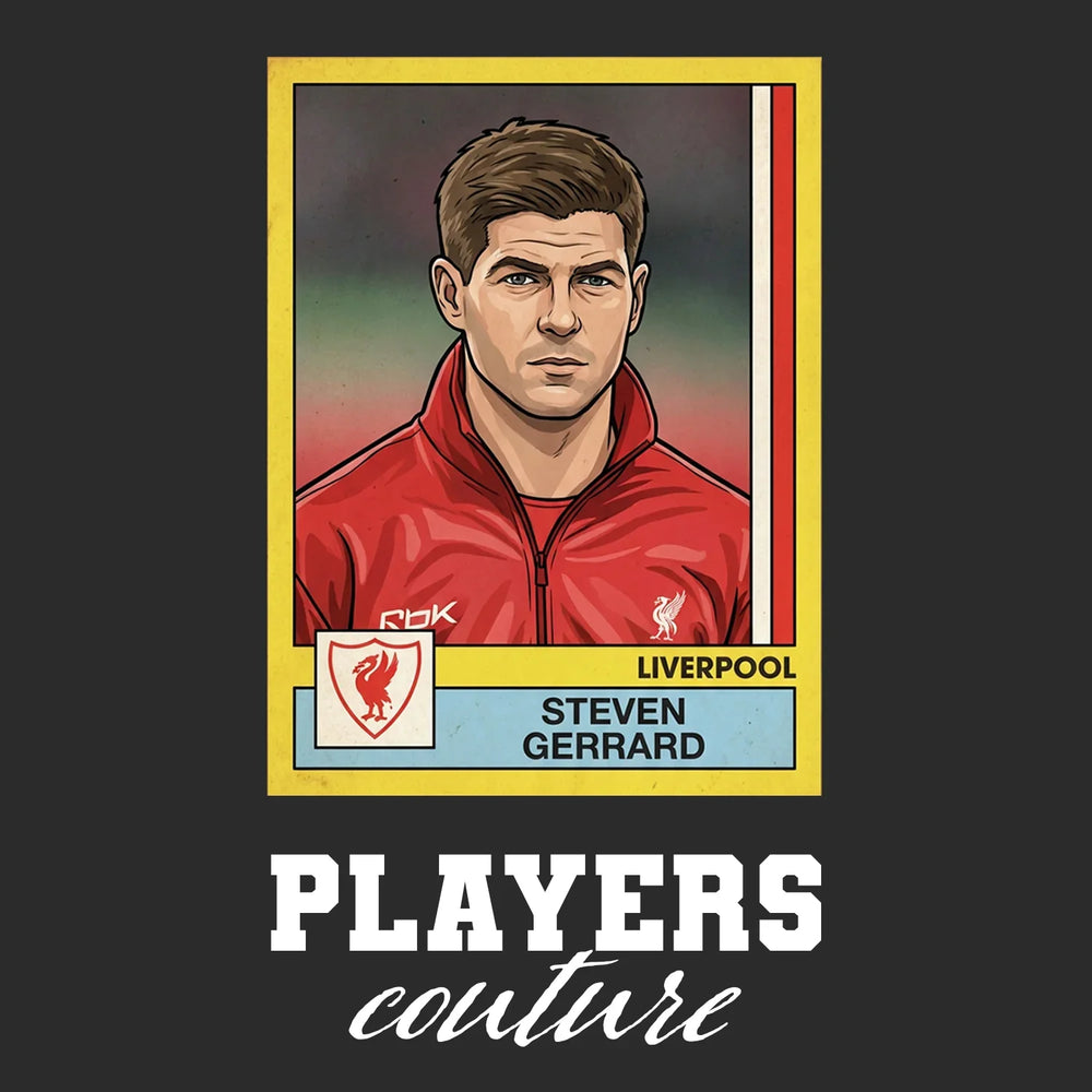 Steven Gerrard Liverpool Sticker Men's T-Shirt – black close-up detail shot of the Steven Gerrard Liverpool Players Couture