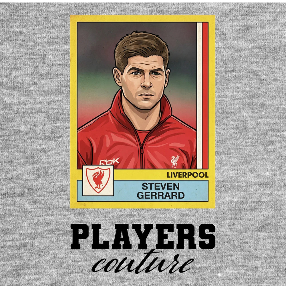 Steven Gerrard Liverpool Sticker Men's T-Shirt – grey close-up detail shot of the Steven Gerrard Liverpool Players Couture