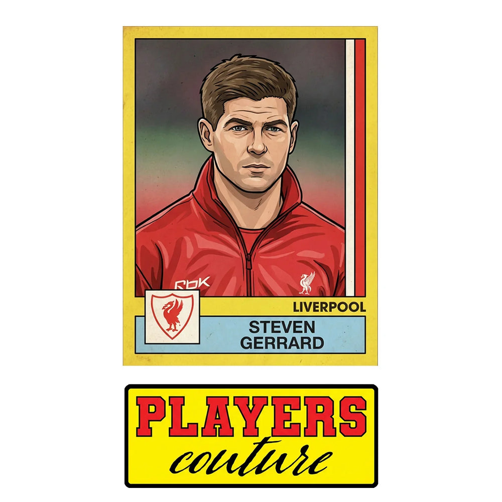 Steven Gerrard Liverpool Sticker Men's T-Shirt – close-up detail shot of the Steven Gerrard Liverpool Players Couture logo