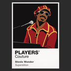 Stevie Wonder Stevie Wonder's braided hair, dark glasses, keyboard and joyful performance movement Icon Frame artwork in black