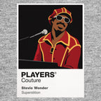 Stevie Wonder Stevie Wonder's braided hair, dark glasses, keyboard and joyful performance movement Icon Frame artwork in grey