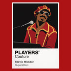 Stevie Wonder Stevie Wonder's braided hair, dark glasses, keyboard and joyful performance movement Icon Frame artwork in red