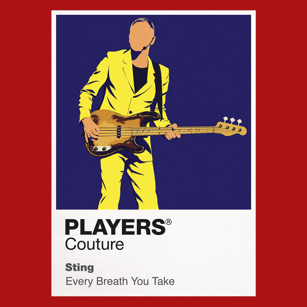 Sting Sting's bass-guitar stance and understated Police-to-solo stage identity Icon Frame artwork in red
