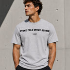 Stone Cold Steve Austin Men's T-Shirt — lifestyle photo, Grey t-shirt