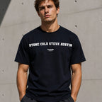 Stone Cold Steve Austin Men's T-Shirt — lifestyle photo, Navy t-shirt
