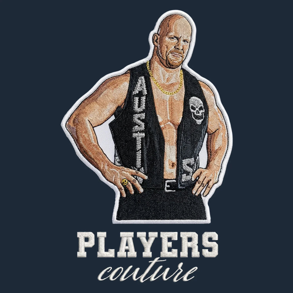 Stone Cold Steve Austin Badge Men's Hoodie – stone close-up detail shot of the Stone Cold Steve Austin Players Couture logo
