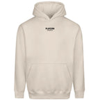 Essentials Collection hoodie – stone men's hoodie with black Essentials Collection letters and Players Couture logo on the