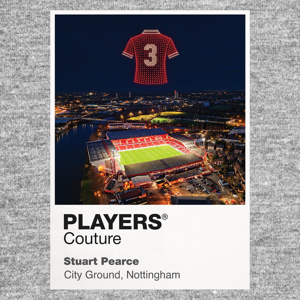 Stuart Pearce Nottingham Forest number 3 Icons in Lights Frame artwork in grey