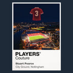 Stuart Pearce Nottingham Forest number 3 Icons in Lights Frame artwork in navy