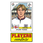 Stuart Pearce World Cup Sticker Men's T-Shirt – close-up detail shot of the Stuart Pearce World Cup Players Couture logo