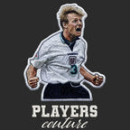 Stuart Pearce Badge Men's Hoodie – black close-up detail shot of the Stuart Pearce Players Couture logo design