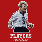 Stuart Pearce Badge Men's Hoodie – red close-up detail shot of the Stuart Pearce Players Couture logo design