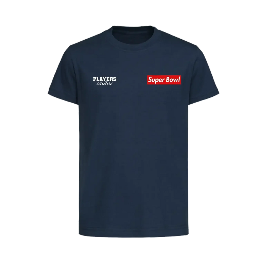 Super Bowl Red t-shirt – navy kids' t-shirt featuring the Super Bowl Red Players Couture logo