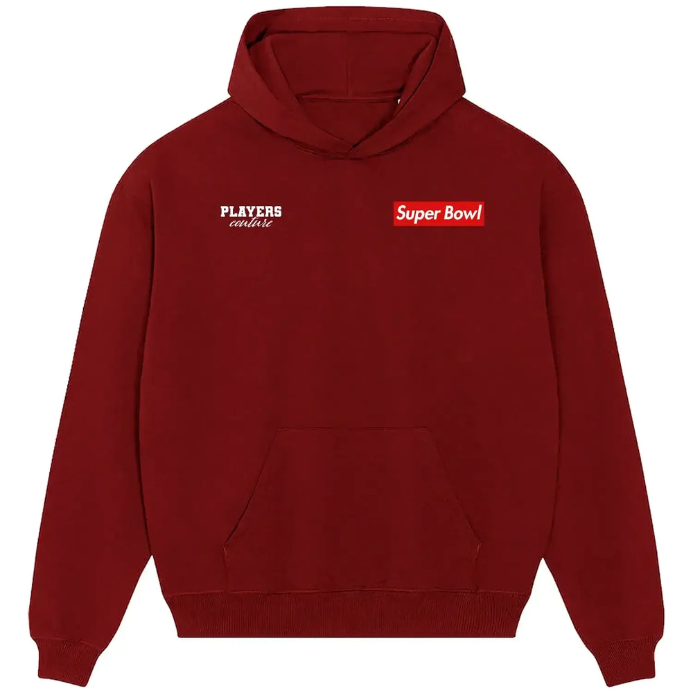 Super Bowl hoodie – red men's hoodie featuring the Super Bowl Players Couture logo