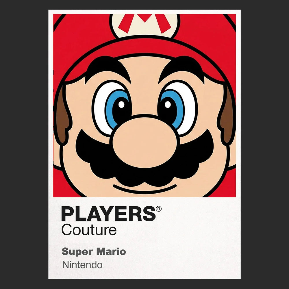 Super Mario Colour Frame Men's Hoodie – black close-up detail shot of the Super Mario Colour Players Couture logo design