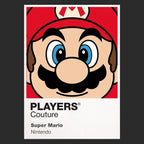 Super Mario Colour Frame Men's Hoodie – black close-up detail shot of the Super Mario Colour Players Couture logo design