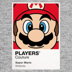 Super Mario Colour Frame Men's Hoodie – grey close-up detail shot of the Super Mario Colour Players Couture logo design
