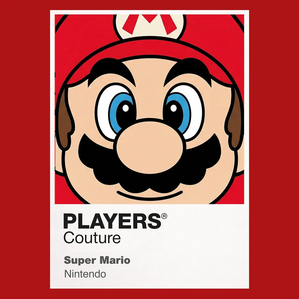Super Mario Colour Frame Men's Hoodie – red close-up detail shot of the Super Mario Colour Players Couture logo design