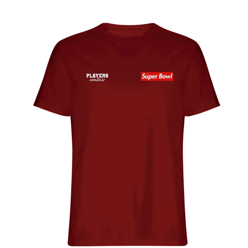 Super Bowl t-shirt – red men's t-shirt featuring the Super Bowl Players Couture logo