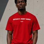 Superfly Jimmy Snuka Men's T-Shirt — lifestyle photo, Red t-shirt
