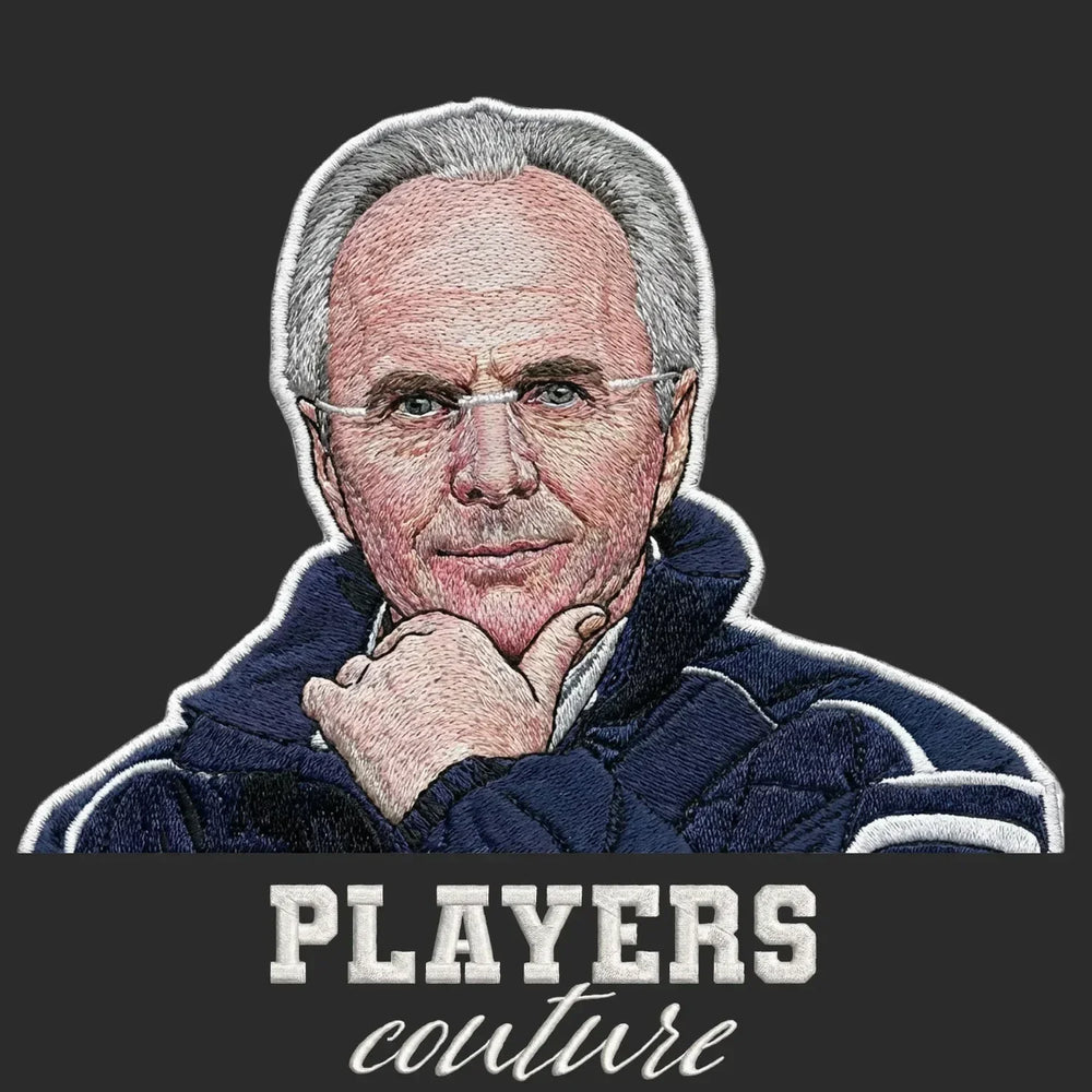 Sven Goran Eriksson Badge Men's Hoodie – black close-up detail shot of the Sven Goran Eriksson Players Couture logo design