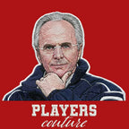 Sven Goran Eriksson Badge Men's Hoodie – red close-up detail shot of the Sven Goran Eriksson Players Couture logo design