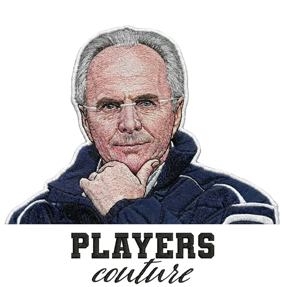 Sven Goran Eriksson Badge Men's Hoodie – white close-up detail shot of the Sven Goran Eriksson Players Couture logo design