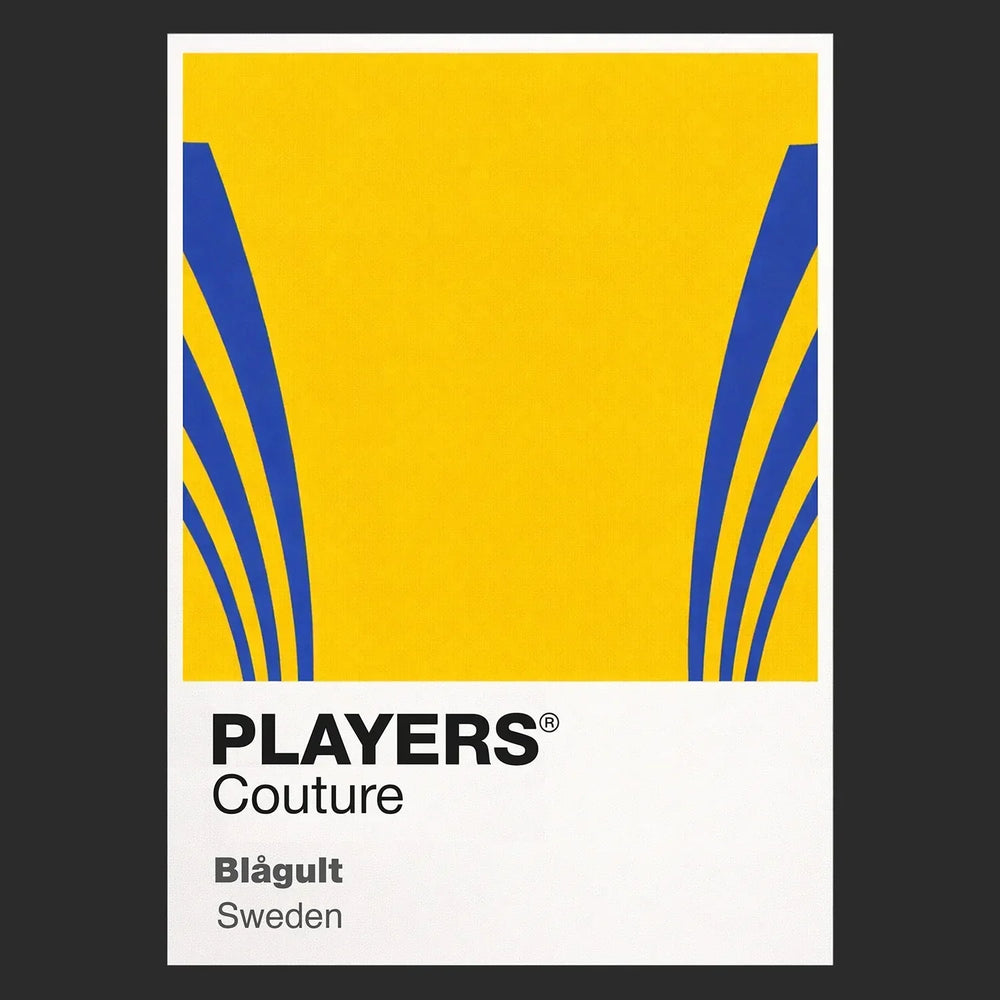 Sweden Classic Football Shirt Colours Frame Men's T-Shirt – black close-up detail shot of the Sweden Players Couture logo