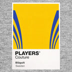 Sweden Classic Football Shirt Colours Frame Men's T-Shirt – grey close-up detail shot of the Sweden Players Couture logo