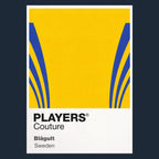 Sweden Classic Football Shirt Colours Frame Men's T-Shirt – navy close-up detail shot of the Sweden Players Couture logo
