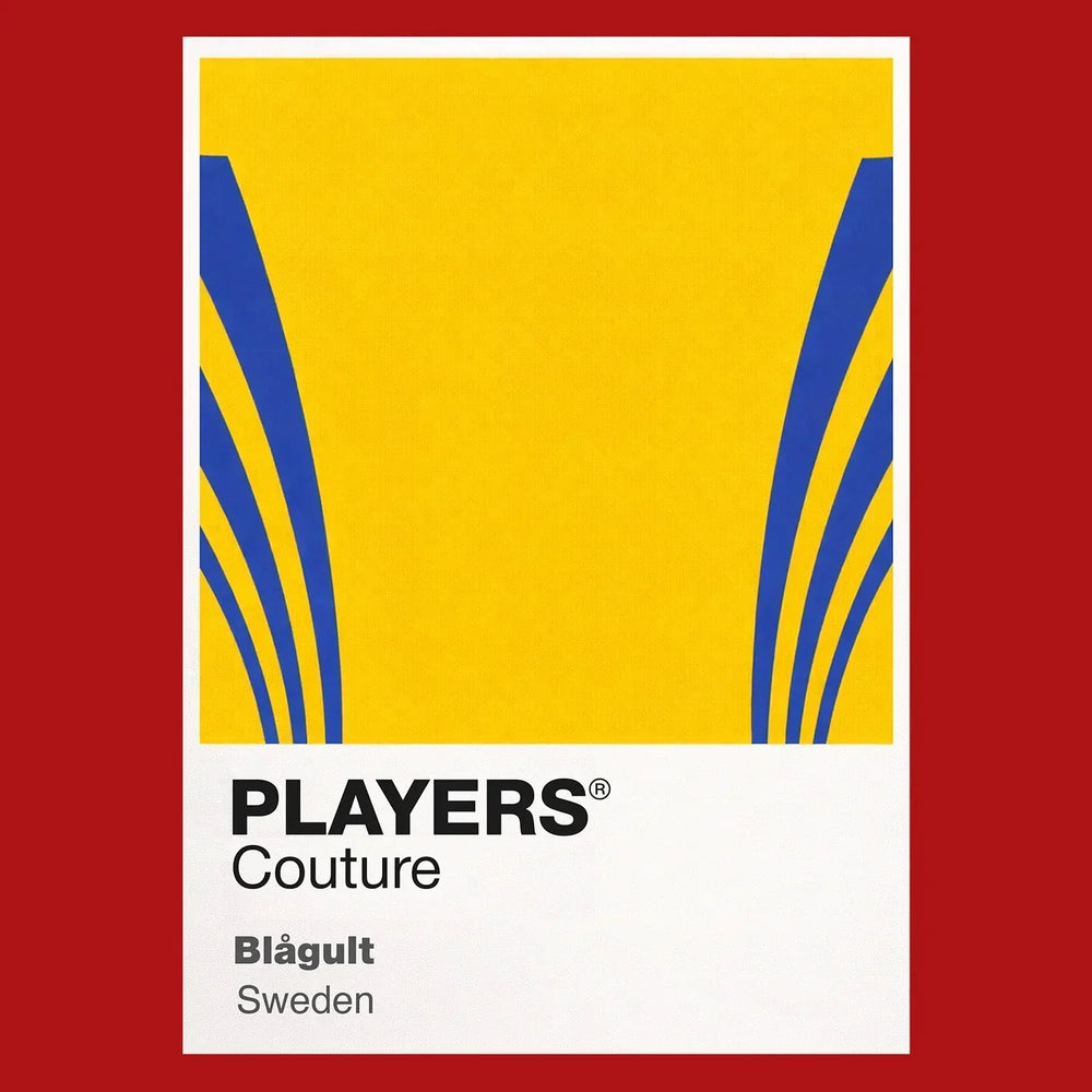 Sweden Classic Football Shirt Colours Frame Men's T-Shirt – red close-up detail shot of the Sweden Players Couture logo
