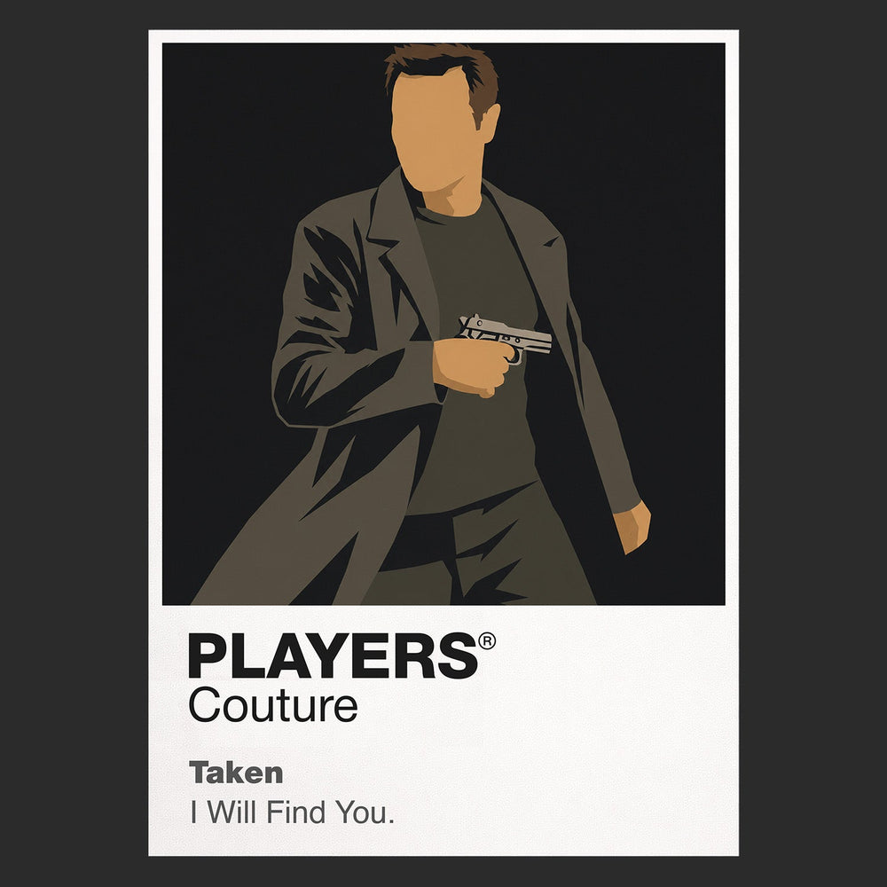 Taken Bryan Mills on the telephone, combining a calm warning with the focused stance of a former intelligence operative Icon Frame artwork in black