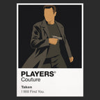 Taken Bryan Mills on the telephone, combining a calm warning with the focused stance of a former intelligence operative Icon Frame artwork in black