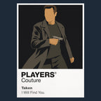 Taken Bryan Mills on the telephone, combining a calm warning with the focused stance of a former intelligence operative Icon Frame artwork in navy