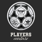 World Cup Tango Ball Badge Men's Hoodie – white close-up detail shot of the World Cup Tango Ball Players Couture logo design