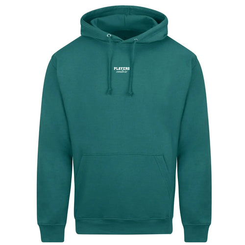 Essentials Collection hoodie – teal men's hoodie with white Essentials Collection letters and Players Couture logo on the
