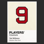 Ted Williams 9 Jersey Frame Men's T-Shirt – black close-up detail shot of the Ted Williams 9 Players Couture logo design