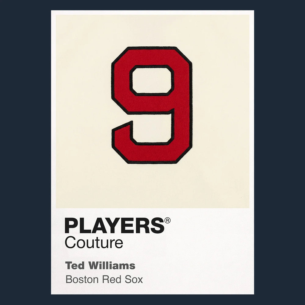 Ted Williams 9 Jersey Frame Men's T-Shirt – navy close-up detail shot of the Ted Williams 9 Players Couture logo design
