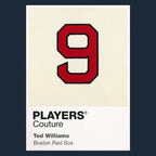 Ted Williams 9 Jersey Frame Men's T-Shirt – navy close-up detail shot of the Ted Williams 9 Players Couture logo design