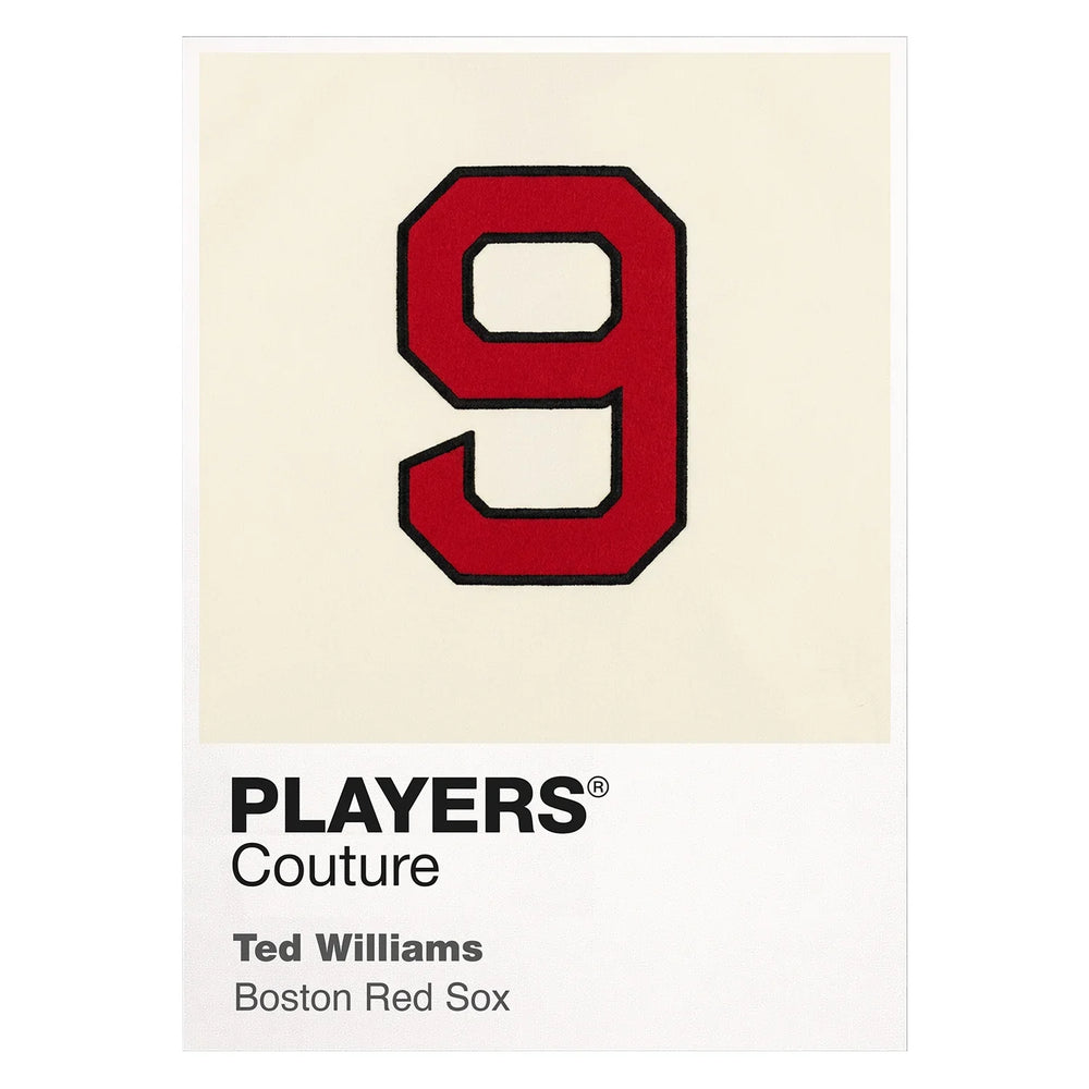 Ted Williams 9 Jersey Frame Men's T-Shirt – white close-up detail shot of the Ted Williams Players Couture logo design