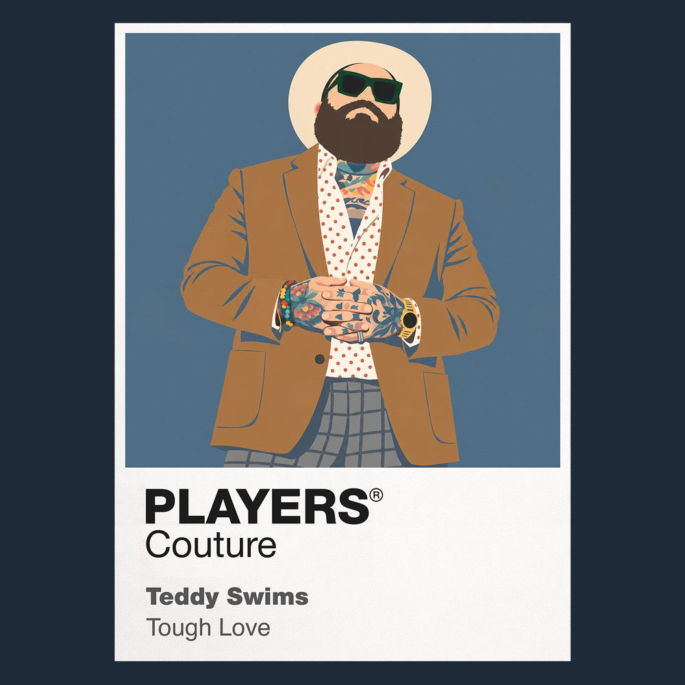 Teddy Swims Teddy Swims' tattoos, beard, cap and emotionally direct soul-pop performance style Icon Frame artwork in navy